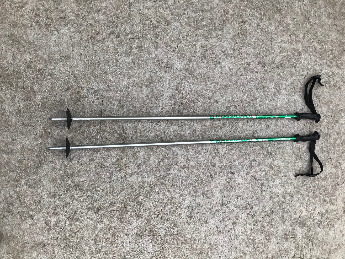 Ski Poles Child Size 41 inch Rossignol Chrome and Green With Rubber Grips