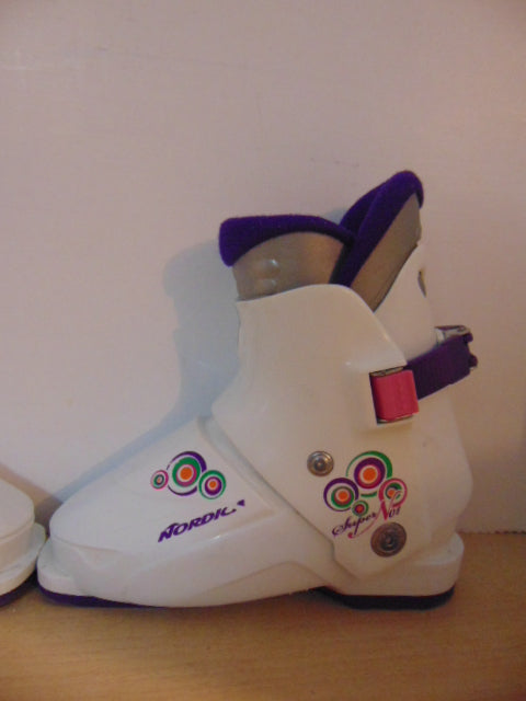 Ski Boots Mondo Size 19.5 Child Size 13 231 mm Nordica Super White Purple