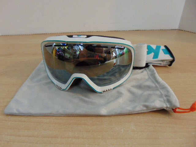 Ski Goggles Adult Size Small Spy White Teal With Bag And Mirrored Lenses As New