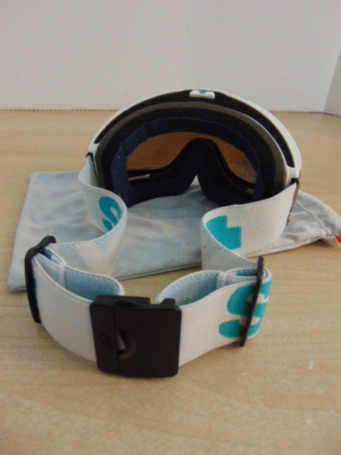 Ski Goggles Adult Size Small Spy White Teal With Bag And Mirrored Lenses As New