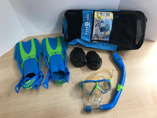 Snorkel Dive Fins Child Shoe Size 1-3 Aqua Lung Blue Lime New In Package