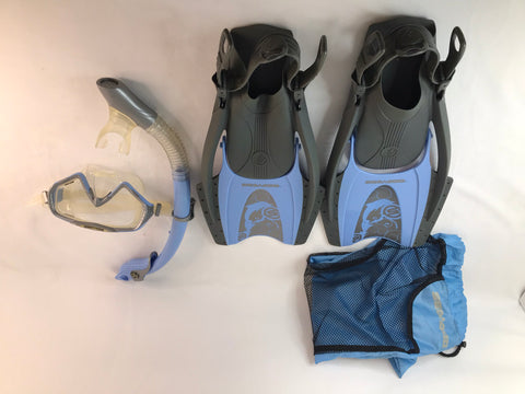 Snorkel Dive Fins Ladies Shoe Size 4 - 7 Sea Doo Blue Grey As New Outstanding Quality