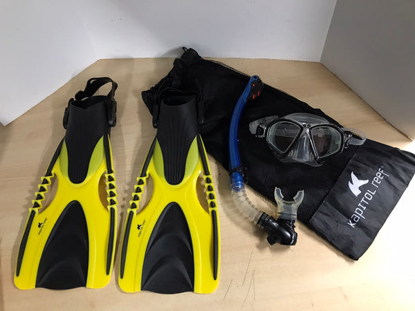 Snorkel Dive Fins Men's Shoe Size 4.5-8.5 Ladies 4.5-9 Reef Black Yellow Excellent