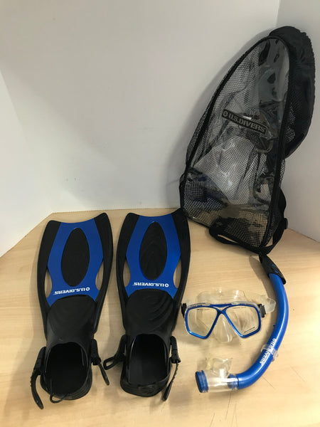 Snorkel Dive Fins Men's Shoe Size 7-10 U.S. Divers Blue Black Excellent
