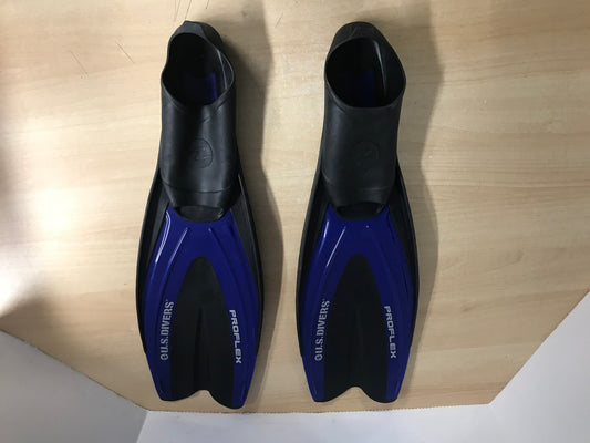 Snorkel Dive Fins Men's Shoe Size 9.5-11 US Divers Proflex Blue Black Excellent