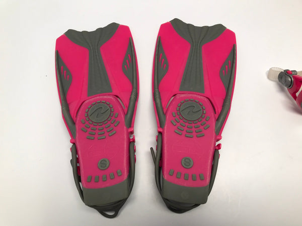 Snorkel Dive Fins Set Child Shoe Size 9-13 US Divers Grey Raspberry As New