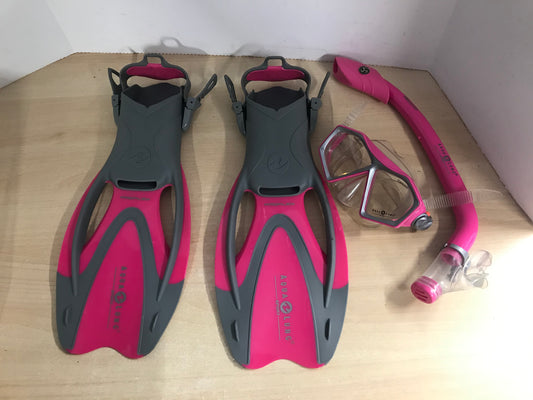 Snorkel Dive Fins Set Child Size 3-6 Shoe Size Youth Aqua Lung Pink and  Grey As New