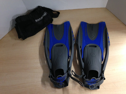 Snorkel Dive Fins Set Men's Shoe Size 9-13 US Divers Blue Grey With Bag