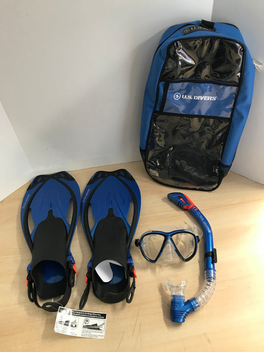 Snorkel Dive Fins Set Men's or Ladies Shoe Size 4.5-8.5 US Divers  Blue NEW IN BAG