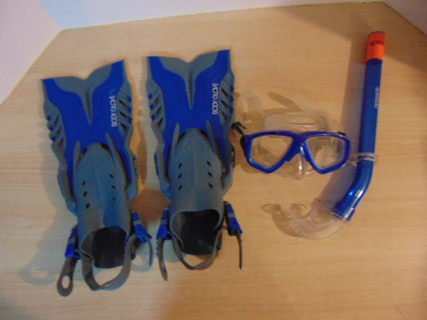 Snorkel Dive Fins Set Child Shoe Size 9-13 Body Glove Blue Grey Assorted