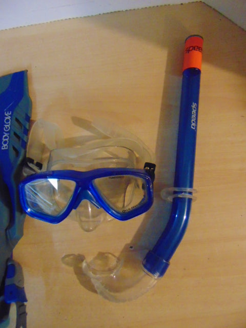 Snorkel Dive Fins Set Child Shoe Size 9-13 Body Glove Blue Grey Assorted