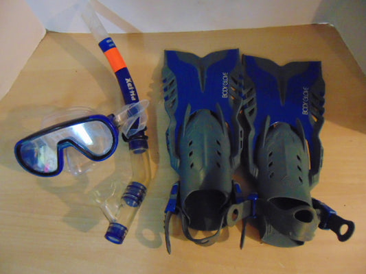 Snorkel Dive Fins Set Child Shoe Size 9-13 Shoe Blue Grey