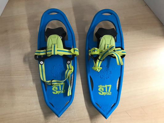 Snowshoes Child Junior Size 17 30-80 Lb Atlas Mini Lil Sprout Blue Lime As New PT 3440