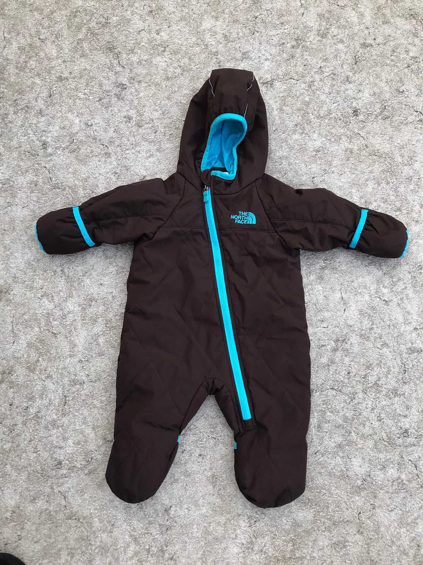 Snowsuit Child Size 3-6 Infant Baby The North Face Brown Blue Hand Mitts Open or Covered