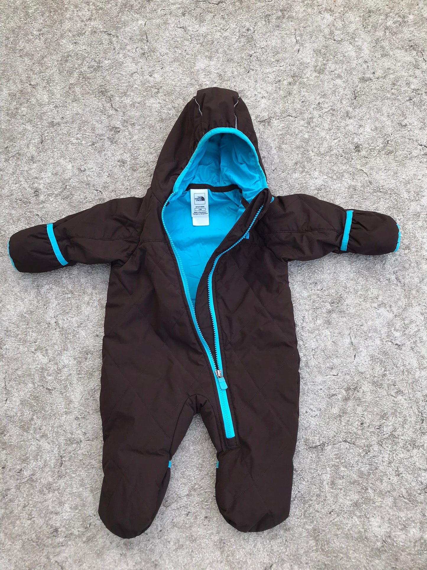 Snowsuit Child Size 3-6 Infant Baby The North Face Brown Blue Hand Mitts Open or Covered