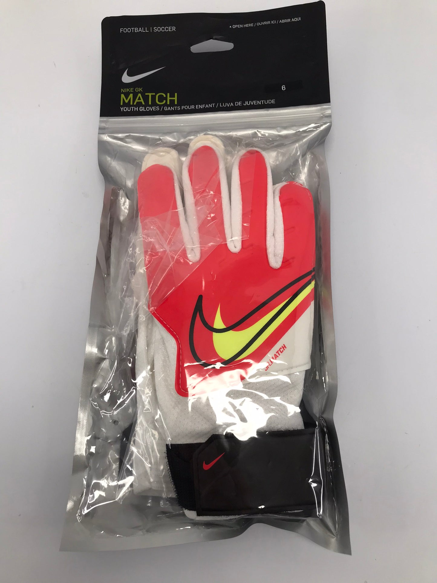 Soccer Goalie Gloves Child Size 6 Age 10-12 Nike Junior Match Orange White Soccer  New In Bag
