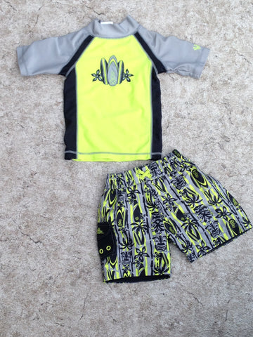 Sun Wear Child Size 12-18 Month UV Skins Sun and Swim 2 Pc Set Grey Black Lime 50+ Protect