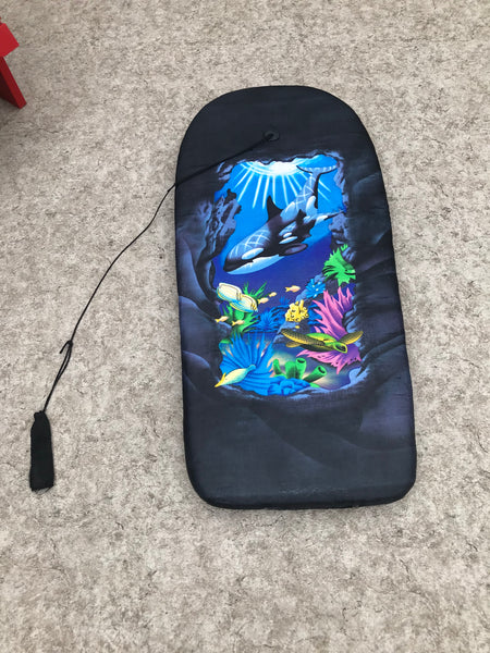 Surf Bodyboard Skim Boogie Board Black Blue With Killer Whale With Tow Rope 40 x 20 inch