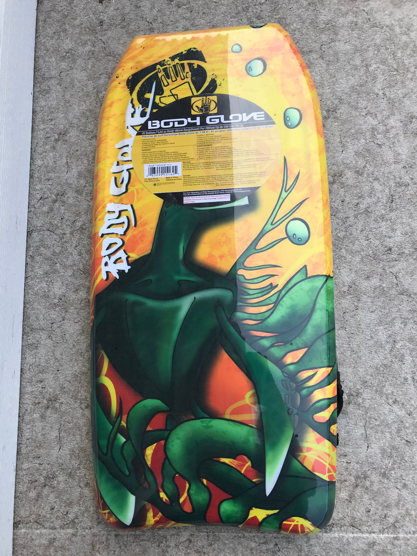 Surf Bodyboard Skim Boogie Board Body Glove  Yellow and Lime  41 inch NEW SEALED