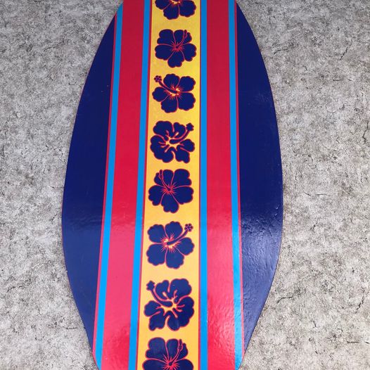 Surf SkimBoard Large Blue/Red Hawaii Brilliant Colors All Wood  42 x 20 inch