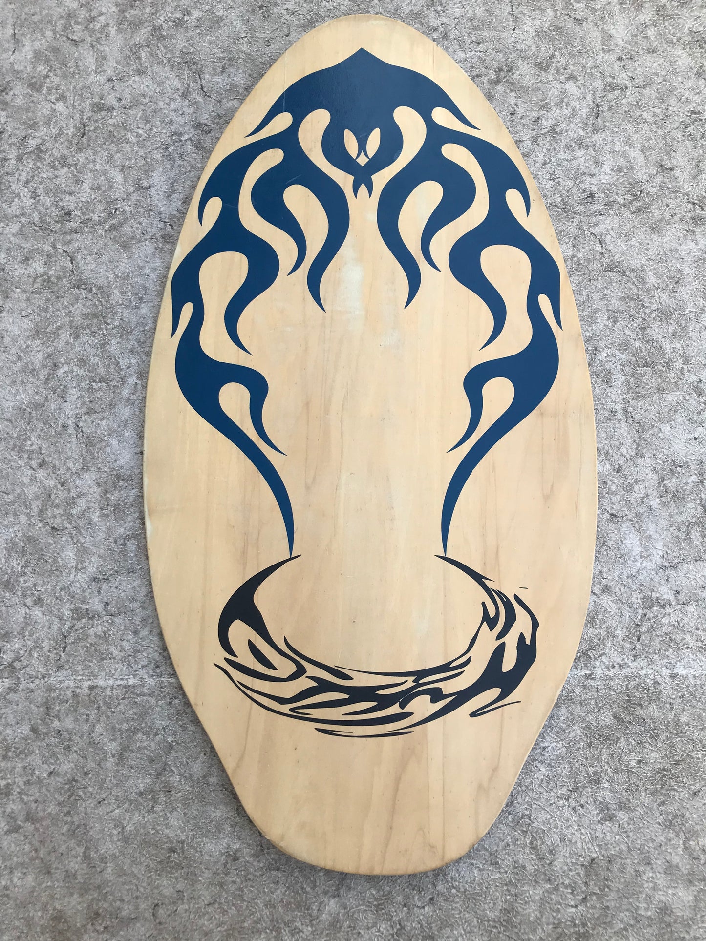Surf SkimBoard Blue Black Flames Wood   37 x 19 inch
