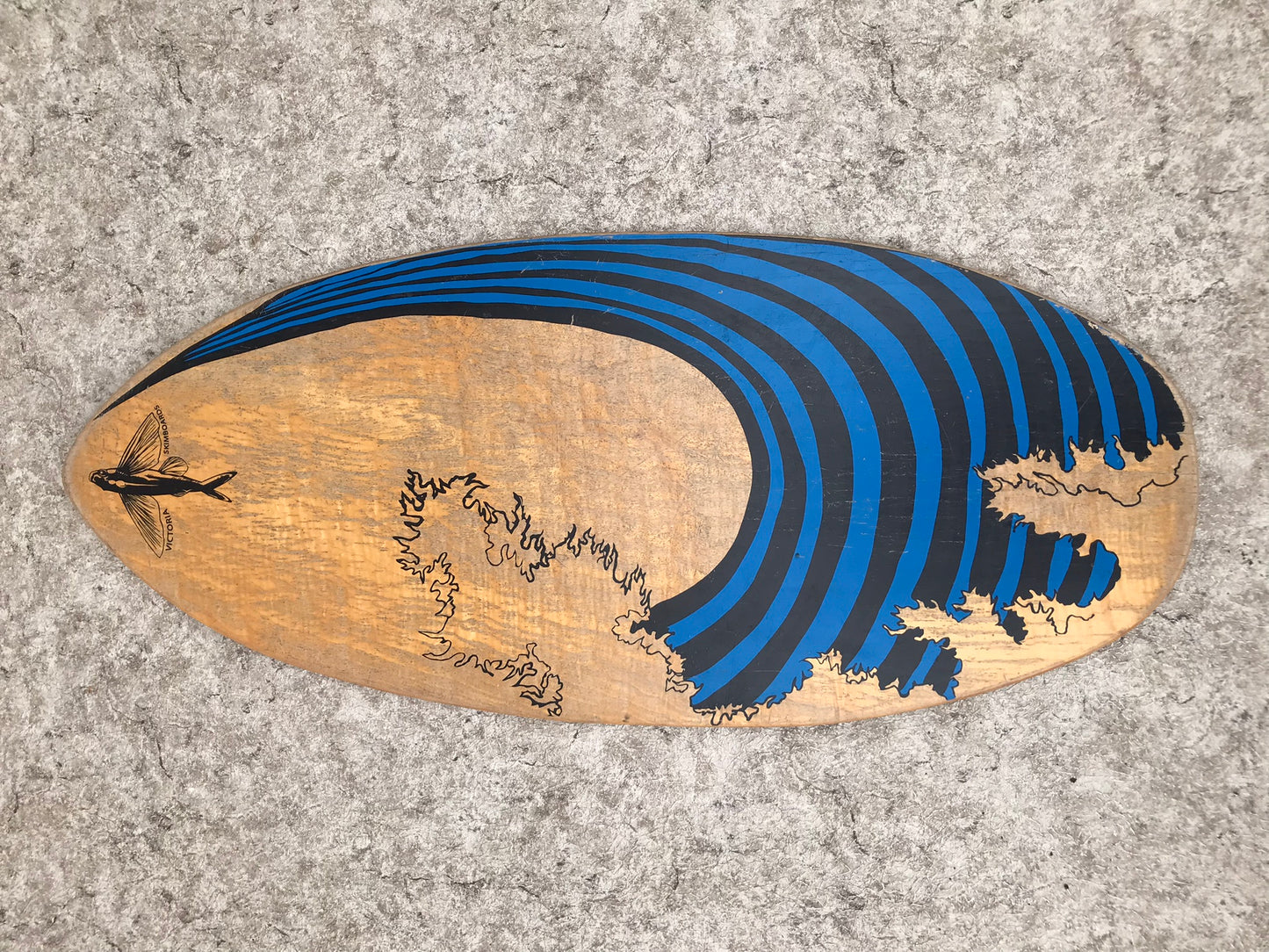 Surf SkimBoard Wood Victoria Skim Boards Blue Black Waves 36 x 15 inch