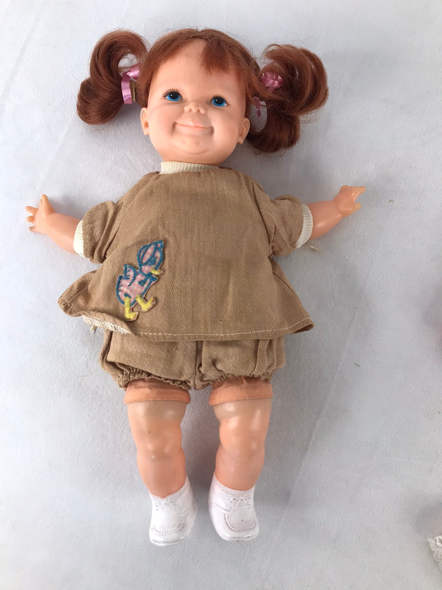 VINTAGE IDEAL TOY CORP. PULL STRING DOLL TODDLER THUMBELINA 10 Inch AUBURN HAIR WITH ORIGINAL OUTFITS PULL STRING USUALLY WORKS
