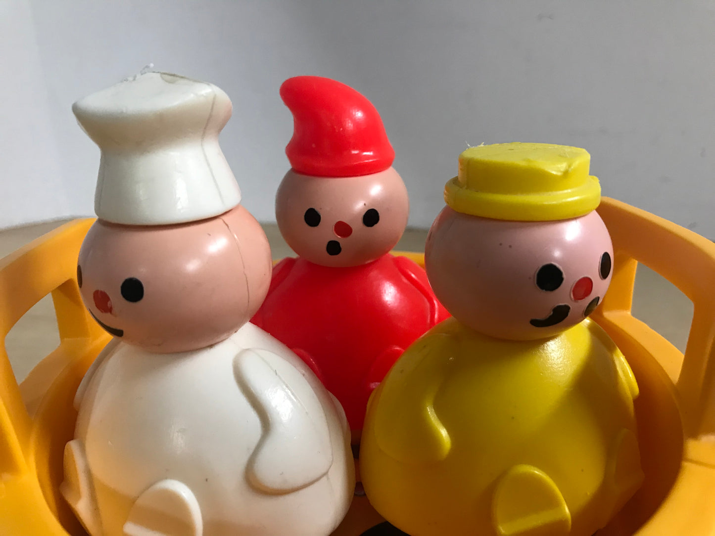Fisher Price Vintage 1973 3 Men In Tub Roly Poly Butcher Baker Candle Stick Maker RARE Wear On Inside Bottom