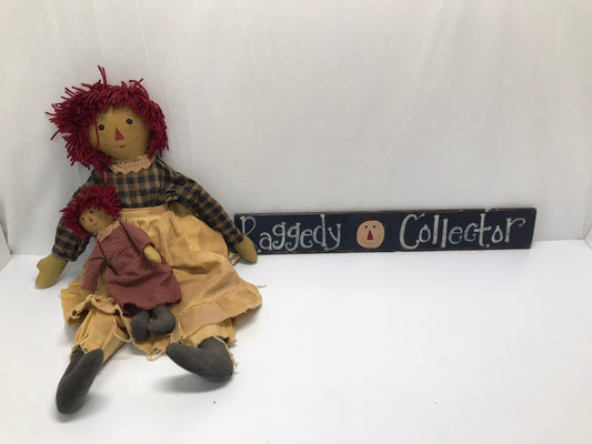 Vintage Old Raggedy Anne 18 inch Doll With Hand Painted Raggedy Doll Collector Both Excellent