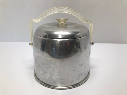 Vintage, Aluminum Kromex Ice Bucket with Lucite Handle and Knob Finial on Lid Swing Handle,Marked Kromex on Bottom Great For Fun Bar