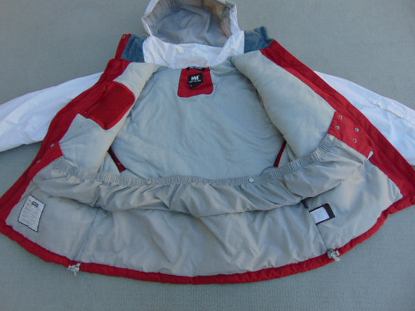 Winter Coat Ladies Size Large Helly Hansen Snowboarding With Snow Belt White Red