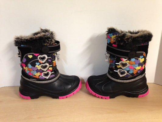 Winter Boots Child Size 12 Waterproof Pink Purple Hearts Faux Fur Excellent