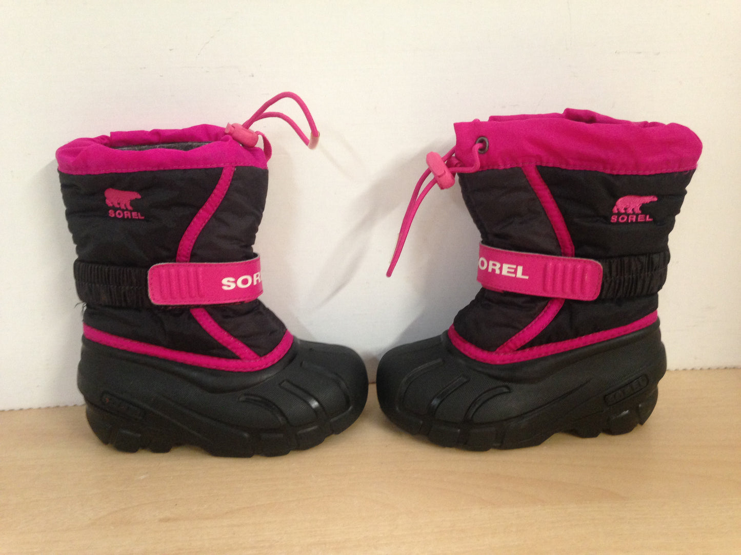 Winter Boots Child Size 9 Toddler Sorel Black Pink With Liner Excellent