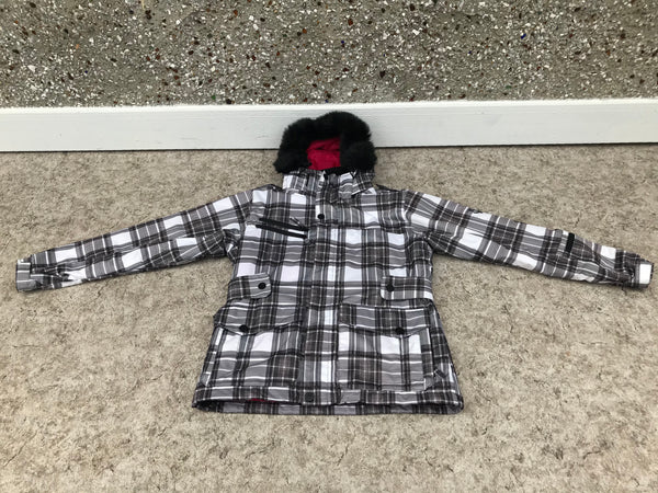 Winter Coat Child Size 14 Five Fifty Five Raspberry Black Faux Fur With Snow Belt Excellent