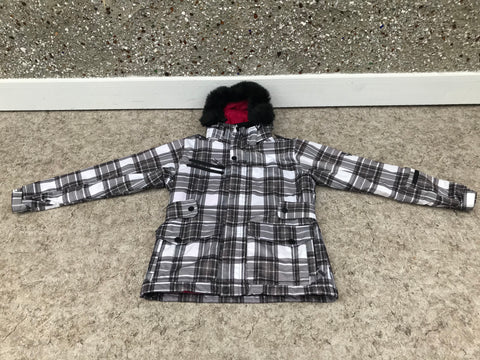 Winter Coat Child Size 14 Five Fifty Five Raspberry Black Faux Fur With Snow Belt Excellent