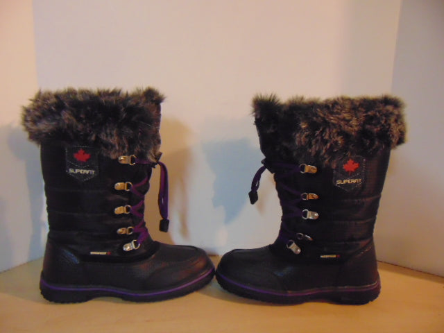 Winter Boots Child Size 4 Superfit Black Purple Faux Fur Waterproof