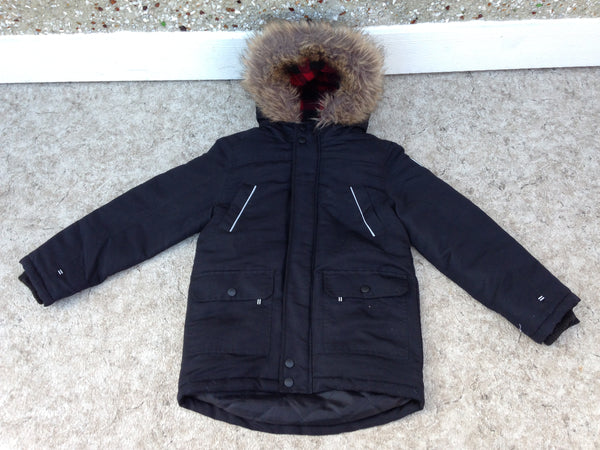 Winter Coat Child Size 7-8 Parka Canadiana Black Red Amazing Faux Fur
