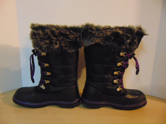Winter Boots Child Size 4 Superfit Black Purple Faux Fur Waterproof
