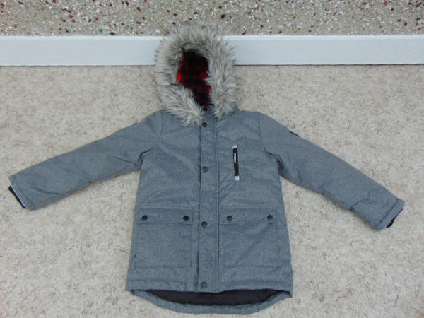 Winter Coat Child Size 10-12 Canadiana Parka Grey Red With Faux Fur New Demo Model