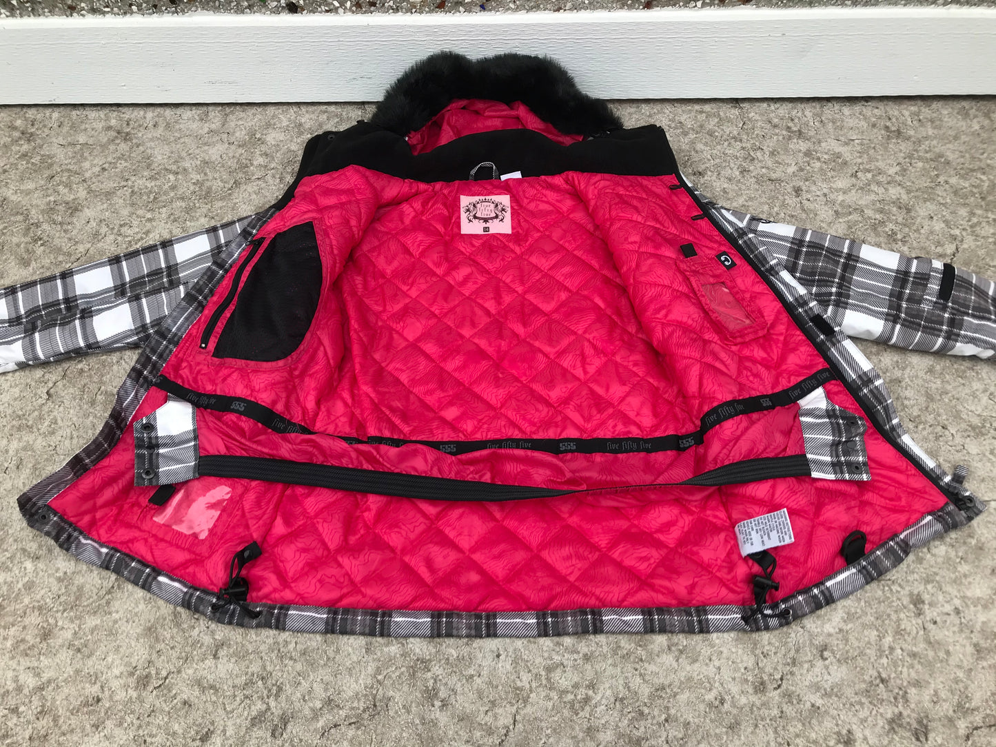 Winter Coat Child Size 14 Five Fifty Five Raspberry Black Faux Fur With Snow Belt Excellent