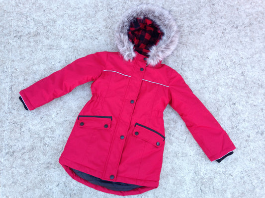 Winter Coat Child Size 7-8 Parka Brick Red With Faux Fur New Demo