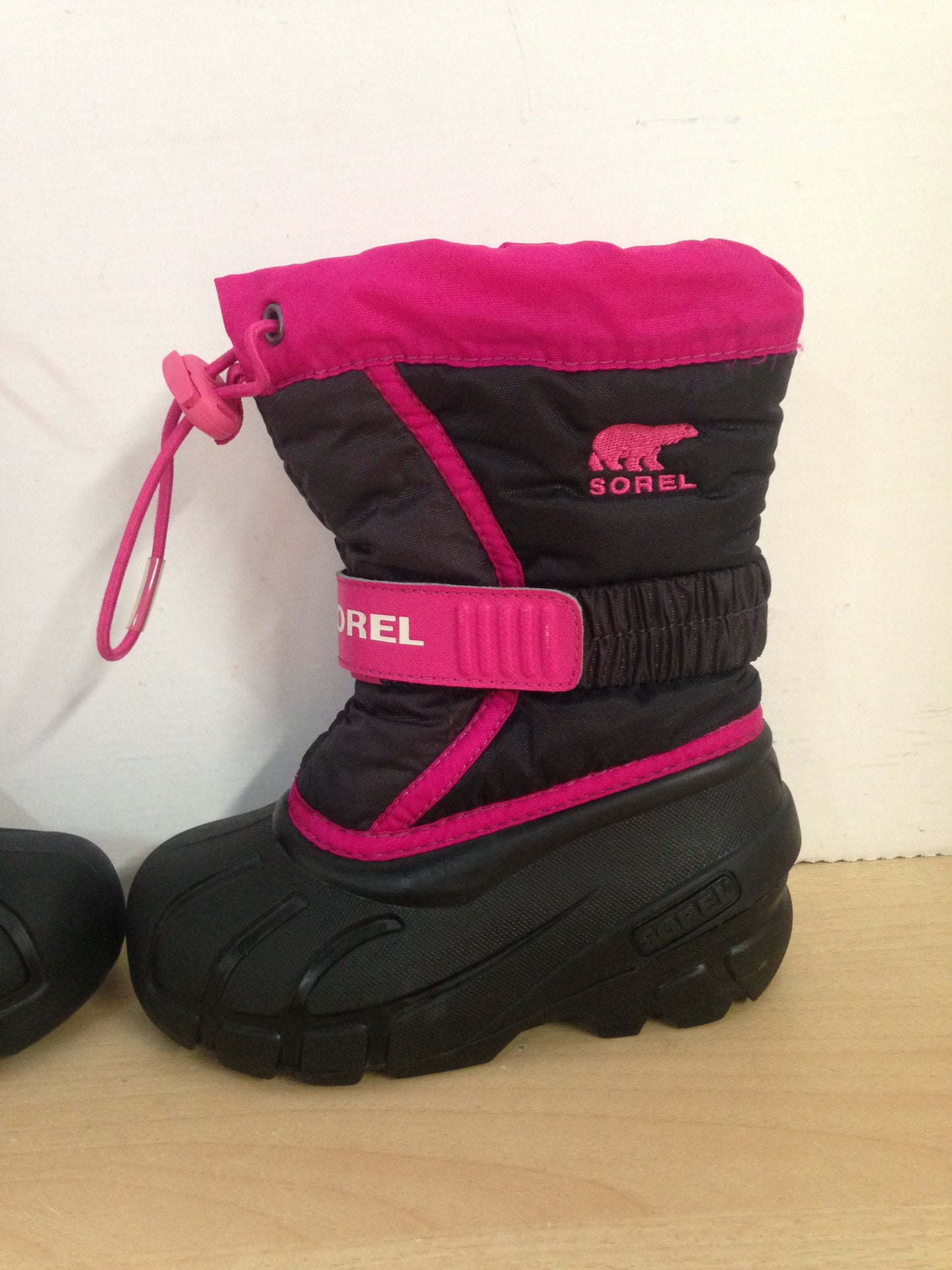 Winter Boots Child Size 9 Toddler Sorel Black Pink With Liner Excellent