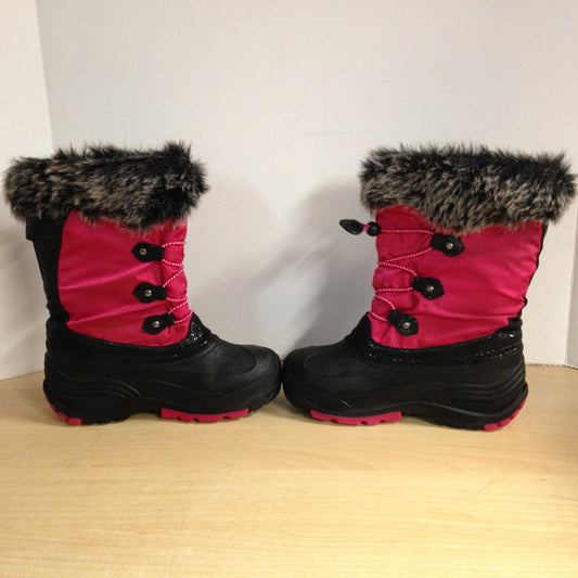 Winter Boots Child Size 4 Kamik Pink Black Faux Fur With Liner Waterproof Excellent