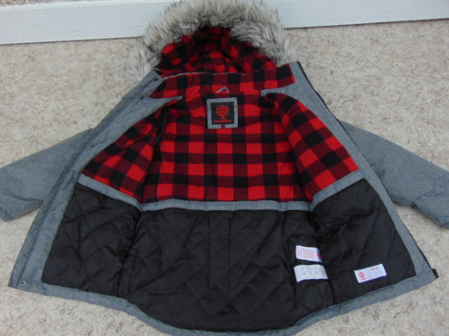 Winter Coat Child Size 10-12 Canadiana Parka Grey Red With Faux Fur New Demo Model