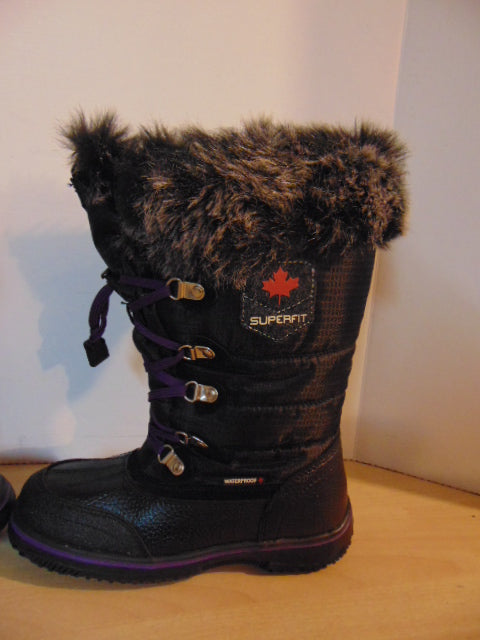 Winter Boots Child Size 4 Superfit Black Purple Faux Fur Waterproof