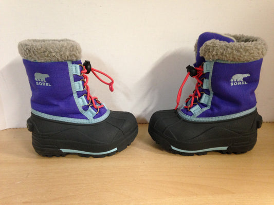 Winter Boots Child Size 8 Sorel Toddler Purple Grey Excellent