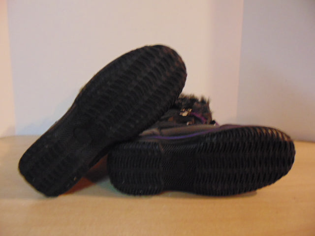 Winter Boots Child Size 4 Superfit Black Purple Faux Fur Waterproof