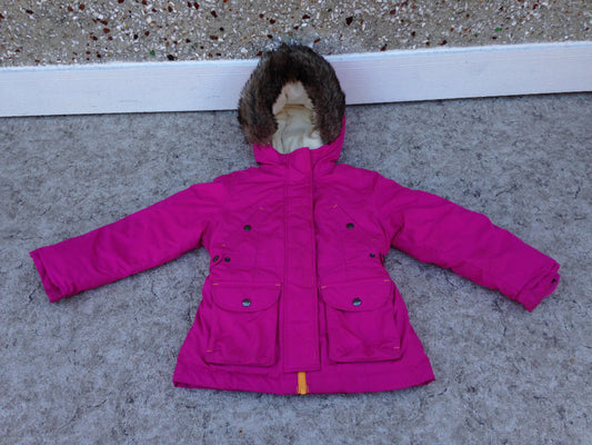 Winter Coat Child Size 5-6 Lands End Parka Fushia Cream With faux Fur New Demo Model