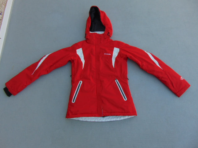 Winter Coat Ladies Size X Small Columbia Omni Heat Snowboarding With Snow Belt Red White Excellent