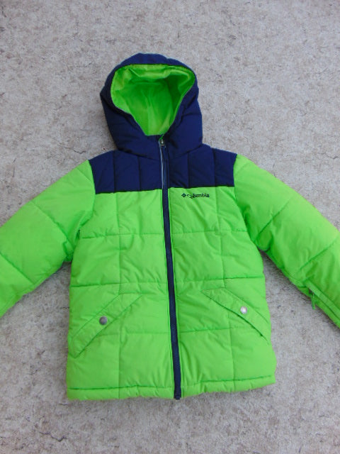 Winter Coat Child Size 7-8 Columbia Lime Green and Navy With Snow Belt